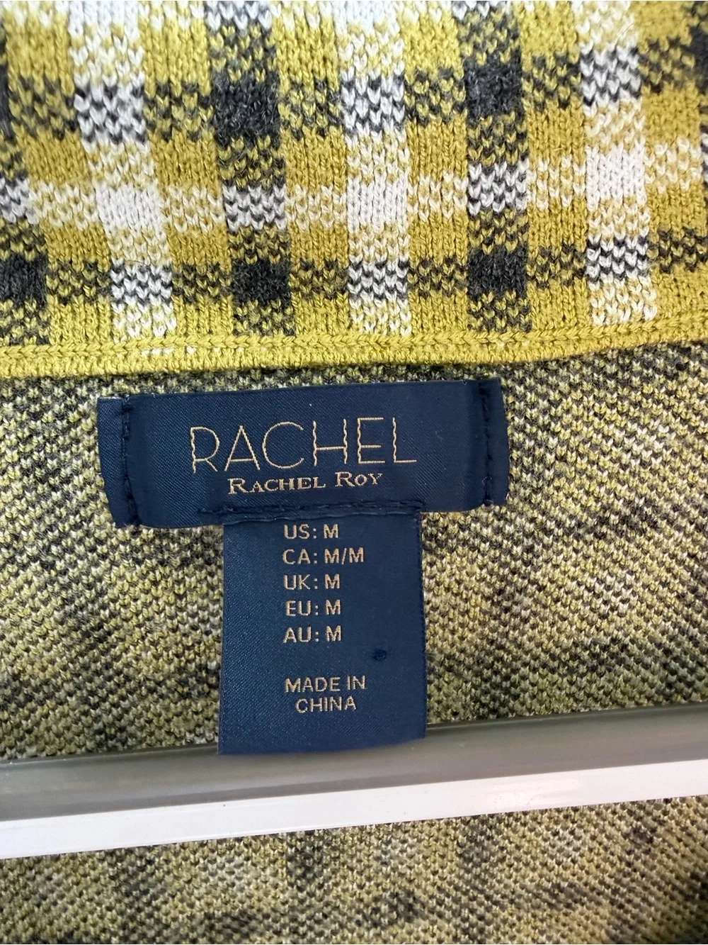 RACHEL Rachel Roy Yellow, Black & White Plaid Knit Cardigan